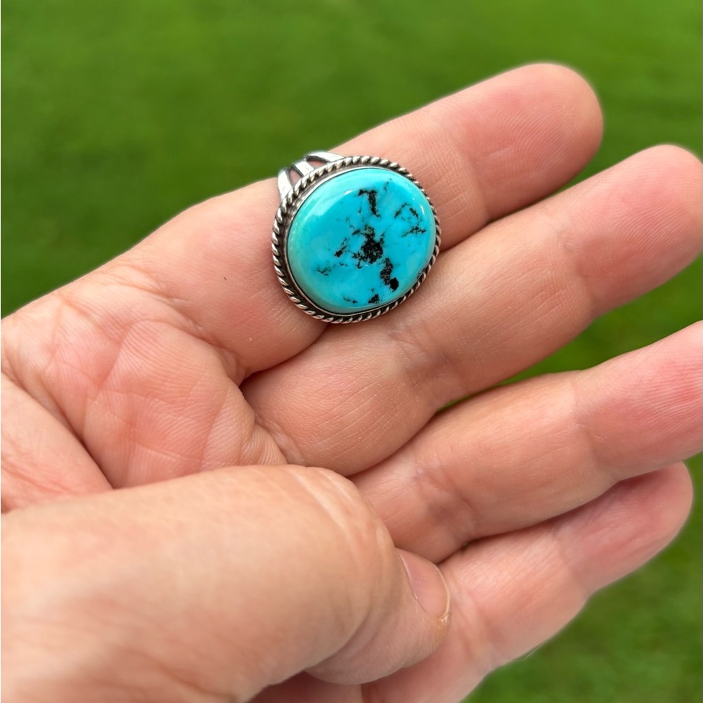 Intense Blue Turquoise Silver Ring Size 7